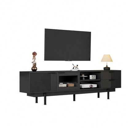 200*40*50.5 cm moderner einfacher Fernsehschrank, Lowboard Mit 2 Türen und 2 Schubladen,TV-Ständer mit großem Stauraum,Wohnraumschrank mit Gesamttragkraft von 45kg,Geeignet für 80-Zoll, Schwarz