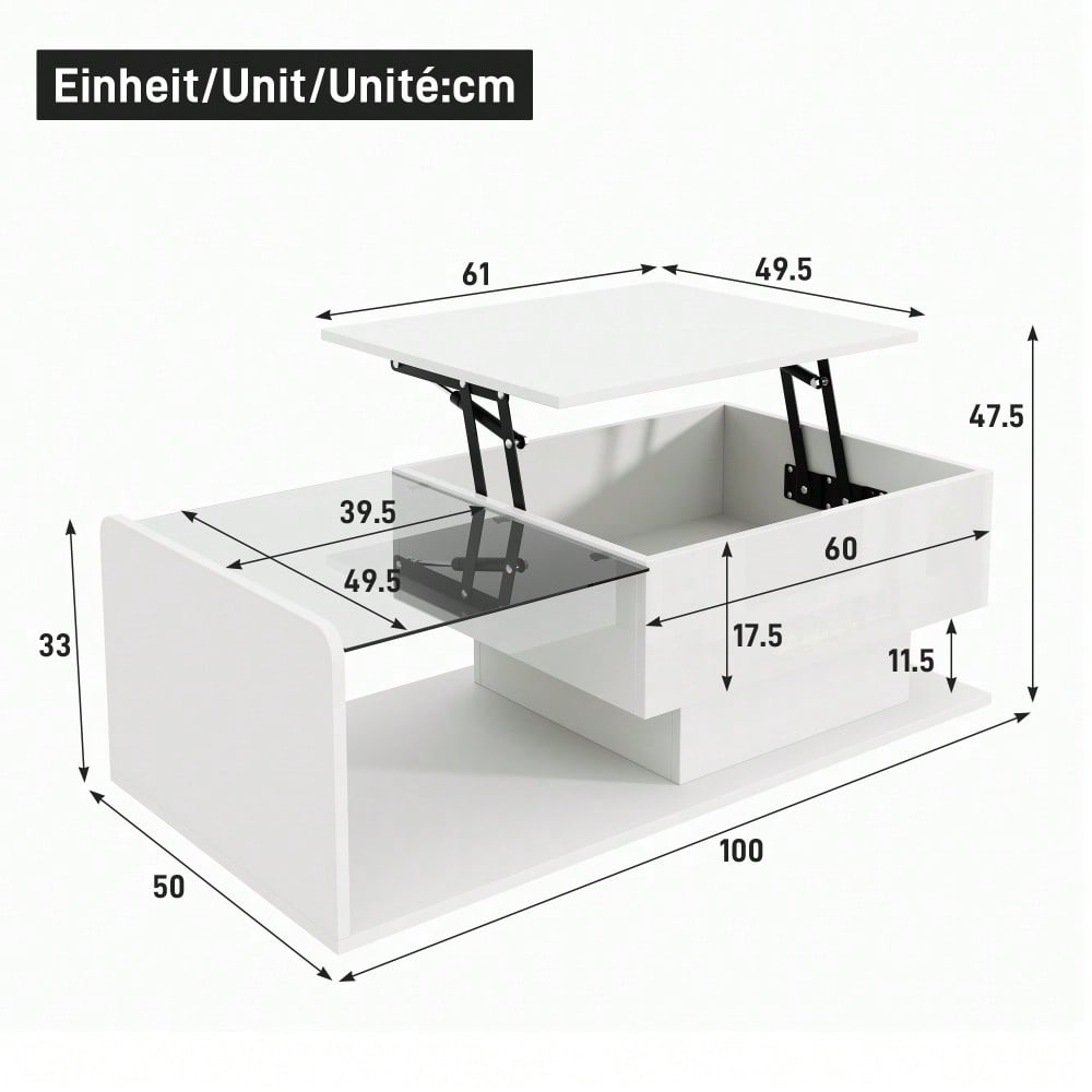 Couchtisch, Hochglanz Weiß, Beistelltisch, Couchtisch mit Glas und LED-Effekt, mit Glasplatte