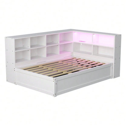 Schlafsofa 90*200, mit Mehrfachsteckdose und mehreren Staufächern, mit Lichtleiste, hydraulisches Bett, Massivholzbett, Einzelbett, multifunktionales Holzbett, Weiß.