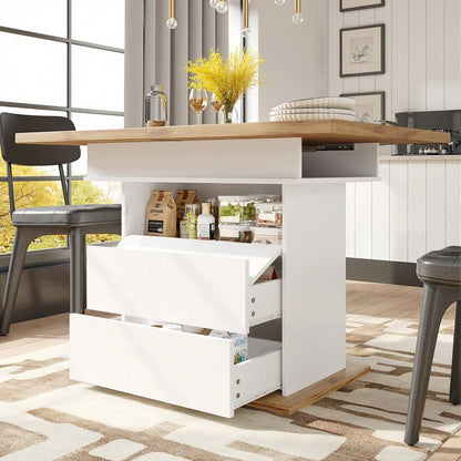 Esstisch Teleskoptisch(110-140×80cm), klappbarer Küchentisch für 4-6 Personen, Ausziehbarer Esstisch ,platzsparender Küchentisch,für Küche und Wohnzimmer,Esstisch mit drei Ablageebenen, weiß