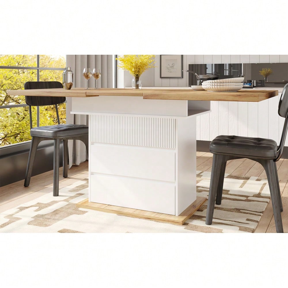 Esstisch Teleskoptisch(110-140×80cm), klappbarer Küchentisch für 4-6 Personen, Ausziehbarer Esstisch ,platzsparender Küchentisch,für Küche und Wohnzimmer,Esstisch mit drei Ablageebenen, weiß