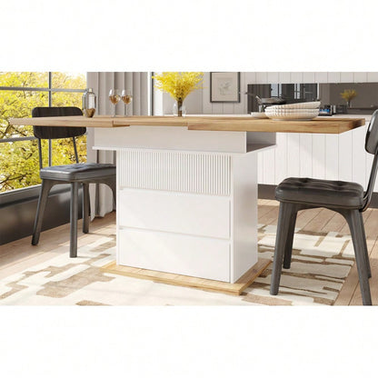 Esstisch Teleskoptisch(110-140×80cm), klappbarer Küchentisch für 4-6 Personen, Ausziehbarer Esstisch ,platzsparender Küchentisch,für Küche und Wohnzimmer,Esstisch mit drei Ablageebenen, weiß
