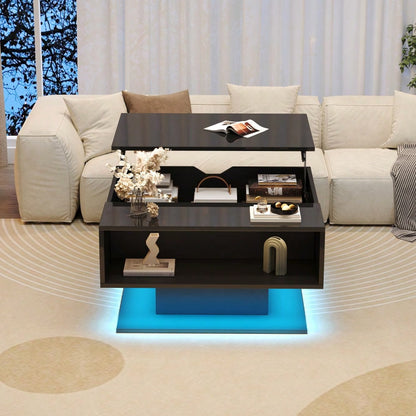 80*77*40cm Couchtisch mit hydraulischem Aufzug,Hochglanz-Sofatisch,Wohnzimmertisch mit  Stauraum,halboffener Stauraum,Geometrischer kaffeetisch,Ergonomischer Wohnzimmer-Beistelltisch,Schwarz