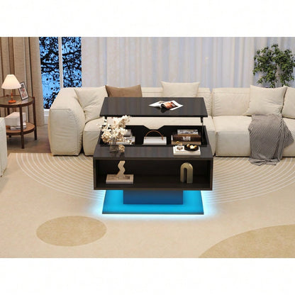 80*77*40cm Couchtisch mit hydraulischem Aufzug,Hochglanz-Sofatisch,Wohnzimmertisch mit  Stauraum,halboffener Stauraum,Geometrischer kaffeetisch,Ergonomischer Wohnzimmer-Beistelltisch,Schwarz