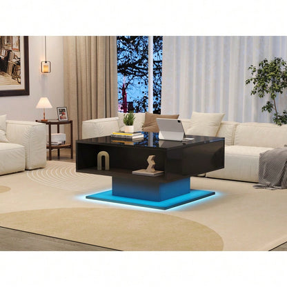 80*77*40cm Couchtisch mit hydraulischem Aufzug,Hochglanz-Sofatisch,Wohnzimmertisch mit  Stauraum,halboffener Stauraum,Geometrischer kaffeetisch,Ergonomischer Wohnzimmer-Beistelltisch,Schwarz