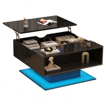 80*77*40cm Couchtisch mit hydraulischem Aufzug,Hochglanz-Sofatisch,Wohnzimmertisch mit  Stauraum,halboffener Stauraum,Geometrischer kaffeetisch,Ergonomischer Wohnzimmer-Beistelltisch,Schwarz