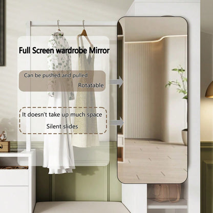 6-in-1-Eingangskombination, Garderobenset, Frisiertisch mit Kleiderstange, Schuhbank und Klappschuhschrank, Glasvitrine, Mit farbwechselndem LED-Licht