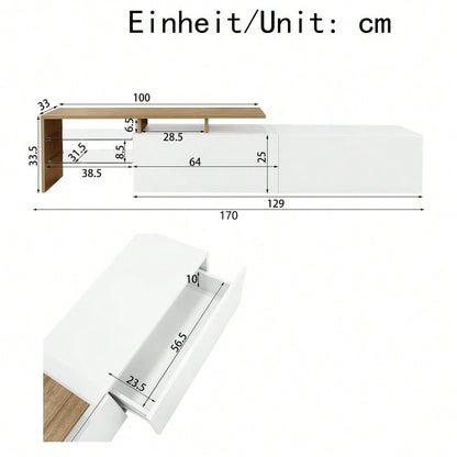 Modernes TV-Schrank-Design: stilvoll und elegant, praktischer Stauraum, Hochglanzweiß, Holzoptik, Glasböden, LED-Beleuchtung
