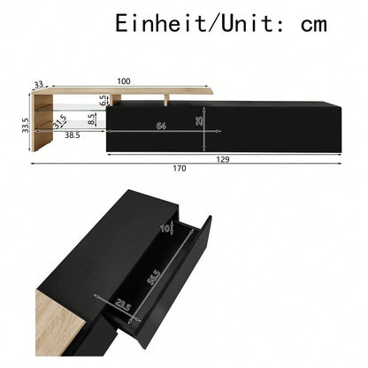 Modernes TV-Schrank-Design: stilvoll und elegant, praktischer Stauraum, Hochglanzschwarz, Holzoptik, Glasböden, LED-Beleuchtung