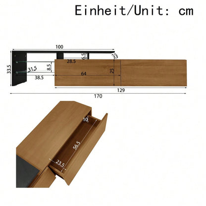 Modernes TV-Schrank-Design: stilvoll und elegant, praktischer Stauraum, schwarz, Holzoptik, Glasböden, LED-Beleuchtung