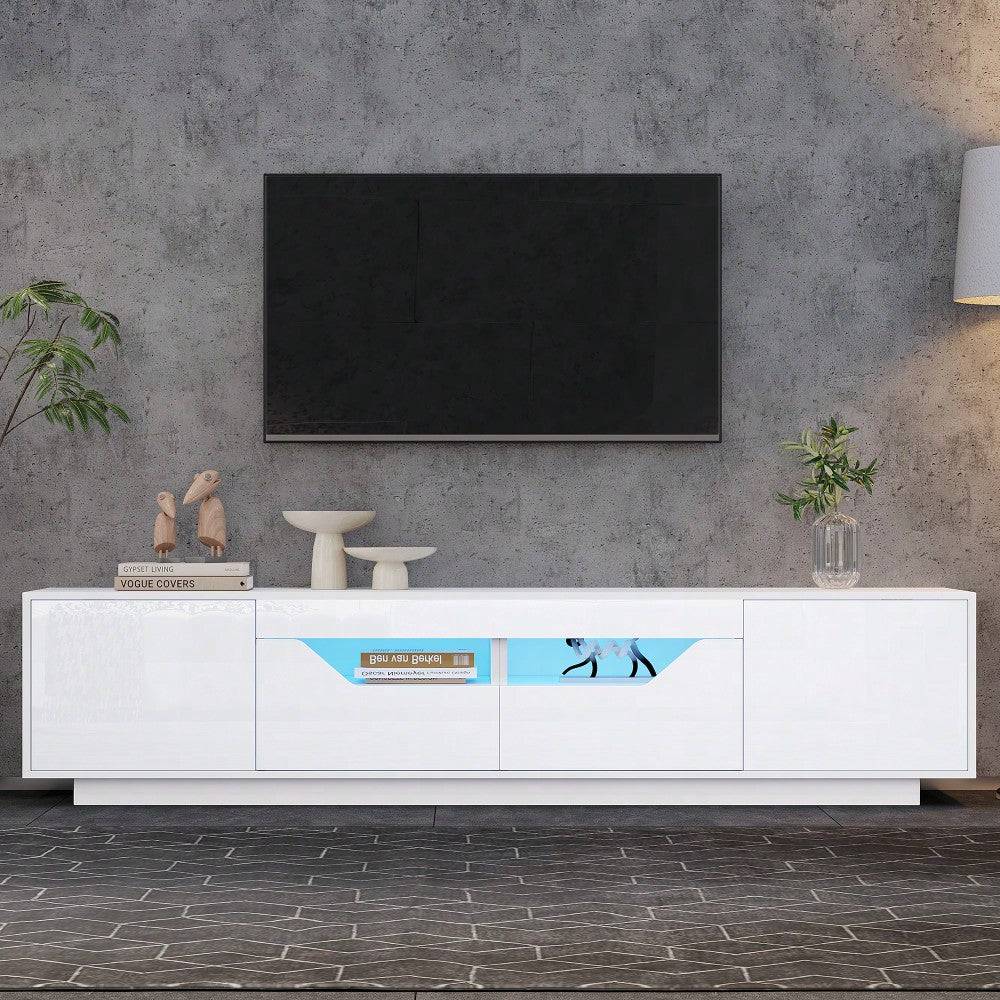 180*40*45cm Standfernsehschrank, Lowboard Mit 2 Schubladen und 2 Schränken,Hochglanz-TV-Schrank mit LED-Leuchten,TV-Board, Fernsehtisch,Geeignet für 75-Zoll-Fernseher,Weiß