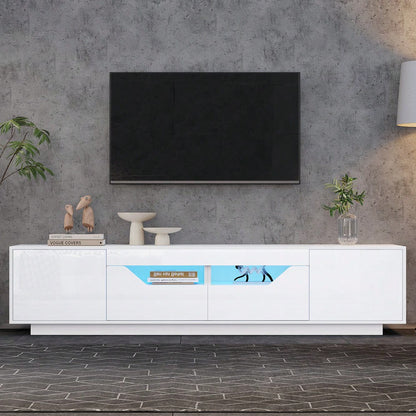 180*40*45cm Standfernsehschrank, Lowboard Mit 2 Schubladen und 2 Schränken,Hochglanz-TV-Schrank mit LED-Leuchten,TV-Board, Fernsehtisch,Geeignet für 75-Zoll-Fernseher,Weiß