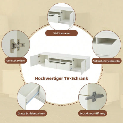 180*40*45cm Standfernsehschrank, Lowboard Mit 2 Schubladen und 2 Schränken,Hochglanz-TV-Schrank mit LED-Leuchten,TV-Board, Fernsehtisch,Geeignet für 75-Zoll-Fernseher,Weiß