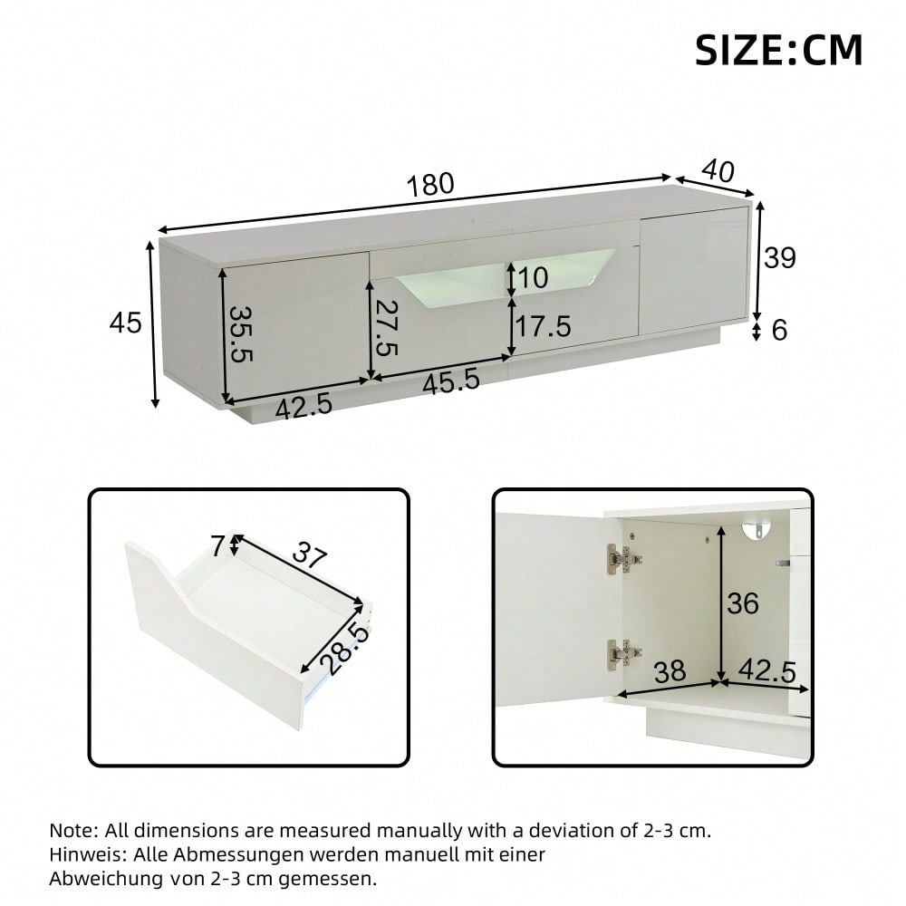 180*40*45cm Standfernsehschrank, Lowboard Mit 2 Schubladen und 2 Schränken,Hochglanz-TV-Schrank mit LED-Leuchten,TV-Board, Fernsehtisch,Geeignet für 75-Zoll-Fernseher,Weiß
