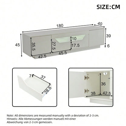 180*40*45cm Standfernsehschrank, Lowboard Mit 2 Schubladen und 2 Schränken,Hochglanz-TV-Schrank mit LED-Leuchten,TV-Board, Fernsehtisch,Geeignet für 75-Zoll-Fernseher,Weiß