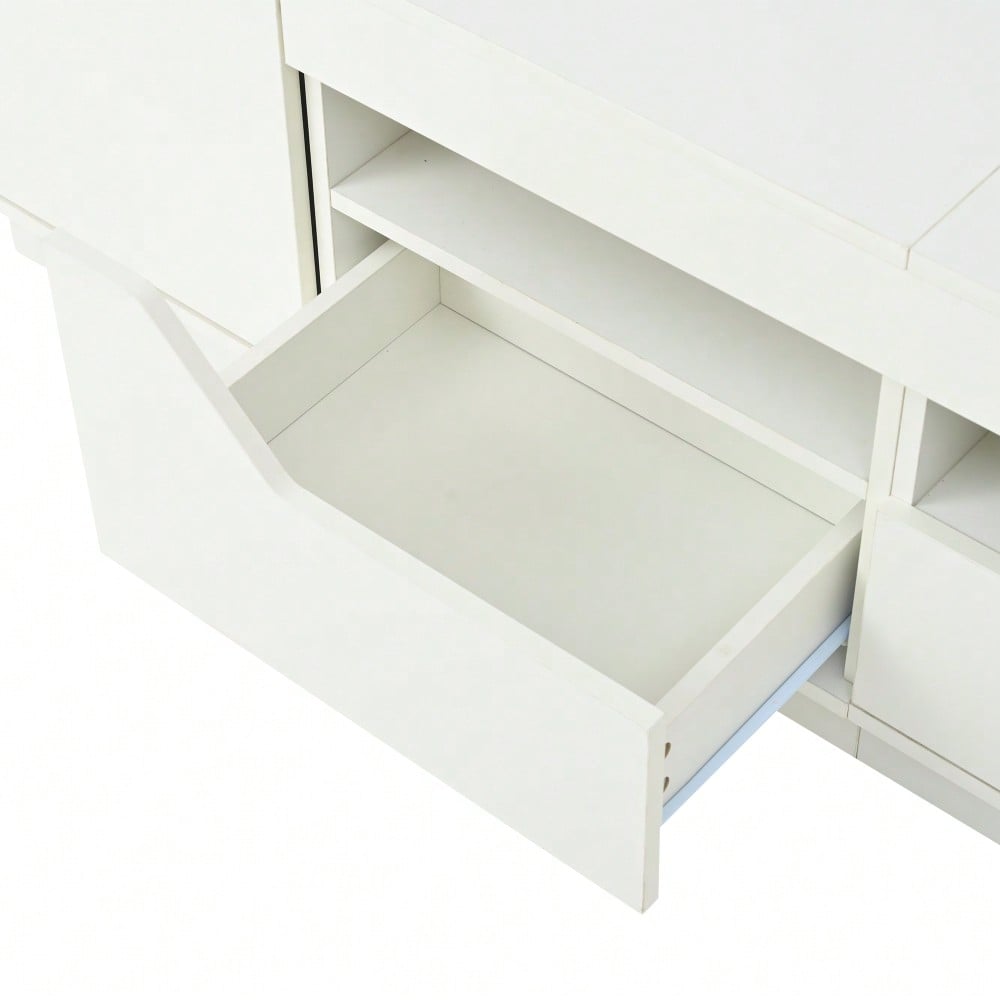 180*40*45cm Standfernsehschrank, Lowboard Mit 2 Schubladen und 2 Schränken,Hochglanz-TV-Schrank mit LED-Leuchten,TV-Board, Fernsehtisch,Geeignet für 75-Zoll-Fernseher,Weiß