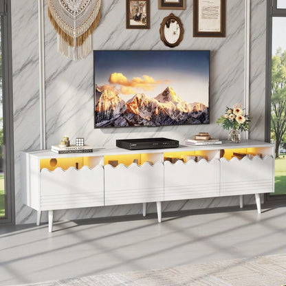 176*38*45cm Lowboard mit 6 Stützbeinen, TV-Ständer mit 2 Schubladen und 2 Schränken, Fernsehschrank, Wohnzimmermöbel, TV-Board,  passend für TV-Ständer bis zu 75 Zoll, TV-Schränke, Weiß