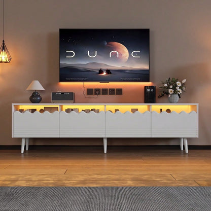 176*38*45cm Lowboard mit 6 Stützbeinen, TV-Ständer mit 2 Schubladen und 2 Schränken, Fernsehschrank, Wohnzimmermöbel, TV-Board,  passend für TV-Ständer bis zu 75 Zoll, TV-Schränke, Weiß