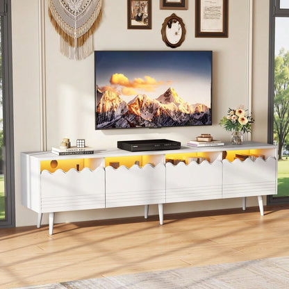 176*38*45cm Lowboard mit 6 Stützbeinen, TV-Ständer mit 2 Schubladen und 2 Schränken, Fernsehschrank, Wohnzimmermöbel, TV-Board,  passend für TV-Ständer bis zu 75 Zoll, TV-Schränke, Weiß