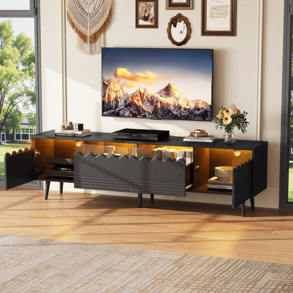 176*38*45cm Lowboard mit 6 Stützbeinen, TV-Ständer mit 2 Schubladen und 2 Schränken, Fernsehschrank, Wohnzimmermöbel, TV-Board,  passend für TV-Ständer bis zu 75 Zoll, TV-Schränke, Schwarz