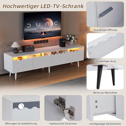 176*38*45cm Lowboard mit 6 Stützbeinen, TV-Ständer mit 2 Schubladen und 2 Schränken, Fernsehschrank, Wohnzimmermöbel, TV-Board,  passend für TV-Ständer bis zu 75 Zoll, TV-Schränke, Weiß