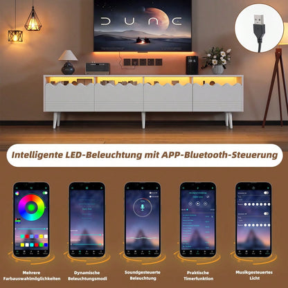 176*38*45cm Lowboard mit 6 Stützbeinen, TV-Ständer mit 2 Schubladen und 2 Schränken, Fernsehschrank, Wohnzimmermöbel, TV-Board,  passend für TV-Ständer bis zu 75 Zoll, TV-Schränke, Weiß