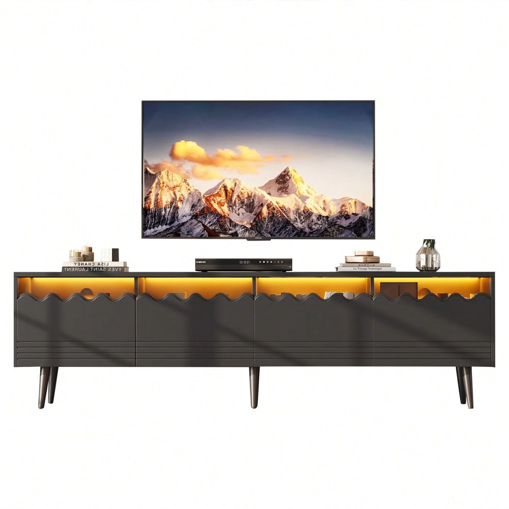176*38*45cm Lowboard mit 6 Stützbeinen, TV-Ständer mit 2 Schubladen und 2 Schränken, Fernsehschrank, Wohnzimmermöbel, TV-Board,  passend für TV-Ständer bis zu 75 Zoll, TV-Schränke, Schwarz