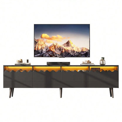 176*38*45cm Lowboard mit 6 Stützbeinen, TV-Ständer mit 2 Schubladen und 2 Schränken, Fernsehschrank, Wohnzimmermöbel, TV-Board,  passend für TV-Ständer bis zu 75 Zoll, TV-Schränke, Schwarz