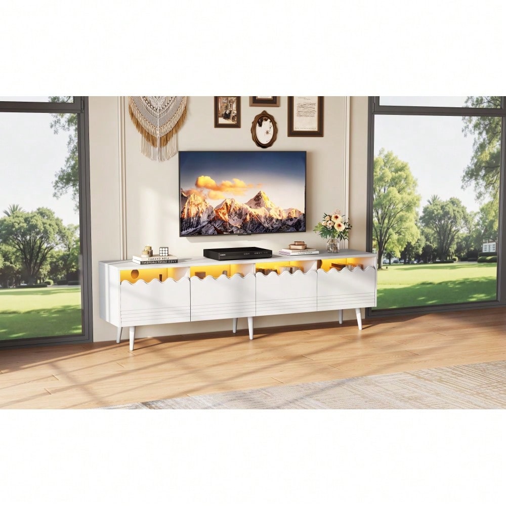 176*38*45cm Lowboard mit 6 Stützbeinen, TV-Ständer mit 2 Schubladen und 2 Schränken, Fernsehschrank, Wohnzimmermöbel, TV-Board,  passend für TV-Ständer bis zu 75 Zoll, TV-Schränke, Weiß