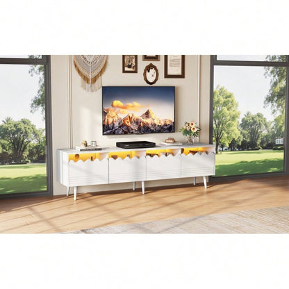 176*38*45cm Lowboard mit 6 Stützbeinen, TV-Ständer mit 2 Schubladen und 2 Schränken, Fernsehschrank, Wohnzimmermöbel, TV-Board,  passend für TV-Ständer bis zu 75 Zoll, TV-Schränke, Weiß
