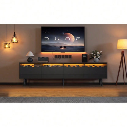 176*38*45cm Lowboard mit 6 Stützbeinen, TV-Ständer mit 2 Schubladen und 2 Schränken, Fernsehschrank, Wohnzimmermöbel, TV-Board,  passend für TV-Ständer bis zu 75 Zoll, TV-Schränke, Schwarz