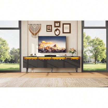 176*38*45cm Lowboard mit 6 Stützbeinen, TV-Ständer mit 2 Schubladen und 2 Schränken, Fernsehschrank, Wohnzimmermöbel, TV-Board,  passend für TV-Ständer bis zu 75 Zoll, TV-Schränke, Schwarz