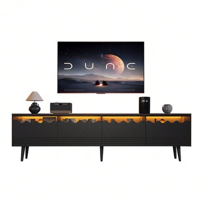 176*38*45cm Lowboard mit 6 Stützbeinen, TV-Ständer mit 2 Schubladen und 2 Schränken, Fernsehschrank, Wohnzimmermöbel, TV-Board,  passend für TV-Ständer bis zu 75 Zoll, TV-Schränke, Schwarz