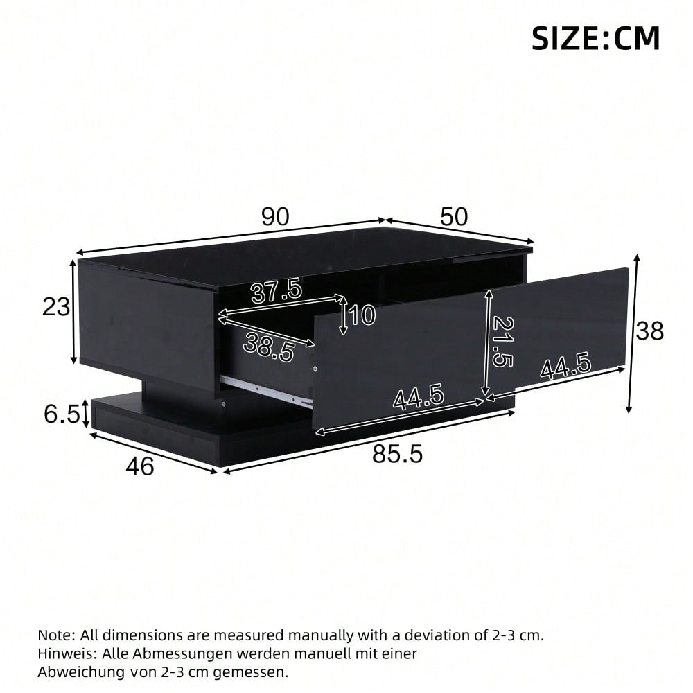 90*50*38cm schwarzer Hochglanz-Couchtisch, Sofatisch mit 2 Schubladen, ausgestattet mit einem stimmungsvollen Wohnzimmertisch mit LED-Beleuchtung, gesteuert über eine mobile App