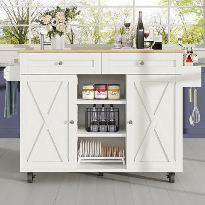 Moderne Kücheninsel, Küchenschrank, buffetschrank, Speisewagen mit Holzmaserung, Multifunktionale Esstisch mit Speicherraum, Speisewagen mit Snackregalen, weiß