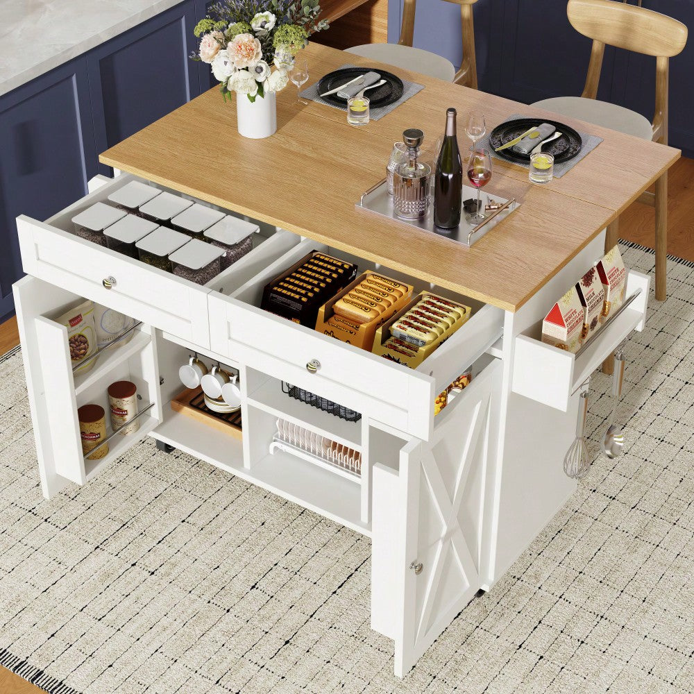 Moderne Kücheninsel, Küchenschrank, buffetschrank, Speisewagen mit Holzmaserung, Multifunktionale Esstisch mit Speicherraum, Speisewagen mit Snackregalen, weiß