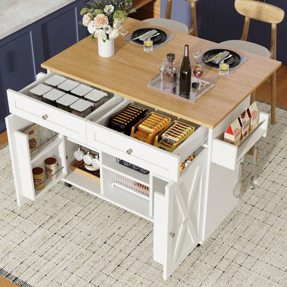 Moderne Kücheninsel, Küchenschrank, buffetschrank, Speisewagen mit Holzmaserung, Multifunktionale Esstisch mit Speicherraum, Speisewagen mit Snackregalen, weiß