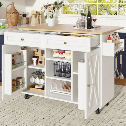 Moderne Kücheninsel, Küchenschrank, buffetschrank, Speisewagen mit Holzmaserung, Multifunktionale Esstisch mit Speicherraum, Speisewagen mit Snackregalen, weiß