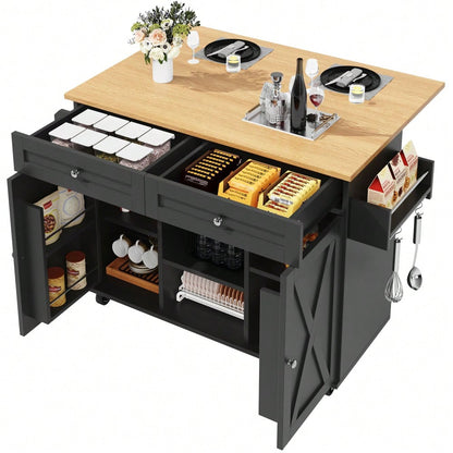 Moderne Kücheninsel, Küchenschrank, buffetschrank, Speisewagen mit Holzmaserung, Multifunktionale Esstisch mit Speicherraum, Speisewagen mit Snackregalen, Schwarz
