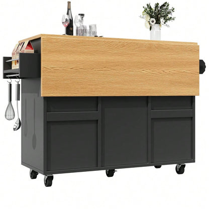 Moderne Kücheninsel, Küchenschrank, buffetschrank, Speisewagen mit Holzmaserung, Multifunktionale Esstisch mit Speicherraum, Speisewagen mit Snackregalen, Schwarz
