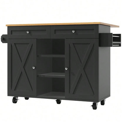 Moderne Kücheninsel, Küchenschrank, buffetschrank, Speisewagen mit Holzmaserung, Multifunktionale Esstisch mit Speicherraum, Speisewagen mit Snackregalen, Schwarz