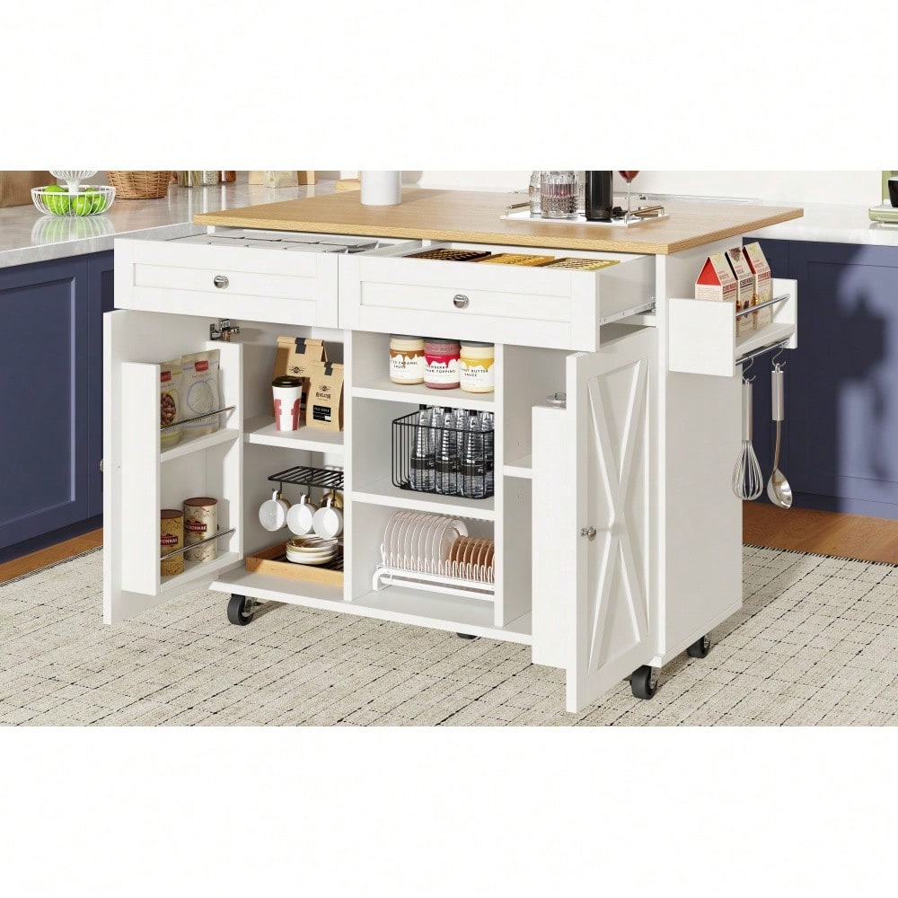 Moderne Kücheninsel, Küchenschrank, buffetschrank, Speisewagen mit Holzmaserung, Multifunktionale Esstisch mit Speicherraum, Speisewagen mit Snackregalen, weiß