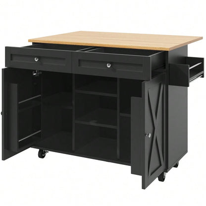 Moderne Kücheninsel, Küchenschrank, buffetschrank, Speisewagen mit Holzmaserung, Multifunktionale Esstisch mit Speicherraum, Speisewagen mit Snackregalen, Schwarz