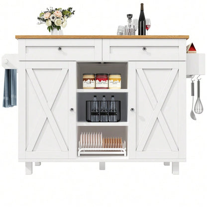 Moderne Kücheninsel, Küchenschrank, buffetschrank, Speisewagen mit Holzmaserung, Multifunktionale Esstisch mit Speicherraum, Speisewagen mit Snackregalen, weiß