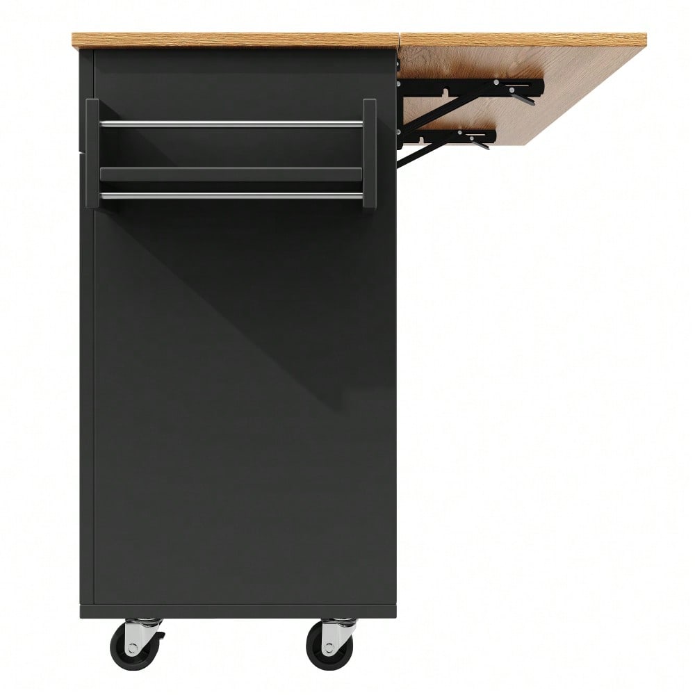 Moderne Kücheninsel, Küchenschrank, buffetschrank, Speisewagen mit Holzmaserung, Multifunktionale Esstisch mit Speicherraum, Speisewagen mit Snackregalen, Schwarz