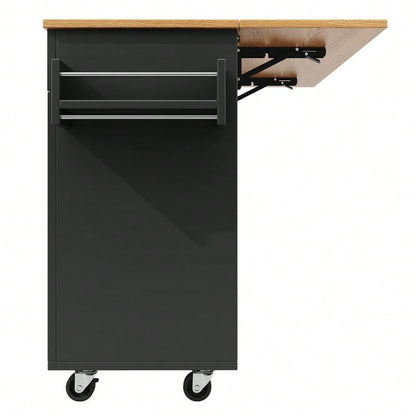 Moderne Kücheninsel, Küchenschrank, buffetschrank, Speisewagen mit Holzmaserung, Multifunktionale Esstisch mit Speicherraum, Speisewagen mit Snackregalen, Schwarz