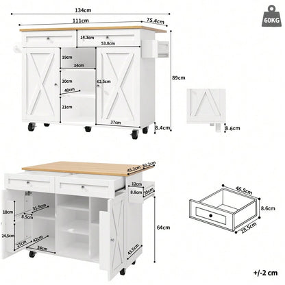Moderne Kücheninsel, Küchenschrank, buffetschrank, Speisewagen mit Holzmaserung, Multifunktionale Esstisch mit Speicherraum, Speisewagen mit Snackregalen, weiß