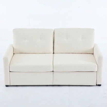 Elfenbeinfarbener 2-Sitzer Wohnzimmer-Sofa mit Krepp-Struktur & Doppel-Schubladen-Stauraum