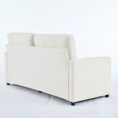 Elfenbeinfarbener 2-Sitzer Wohnzimmer-Sofa mit Krepp-Struktur & Doppel-Schubladen-Stauraum