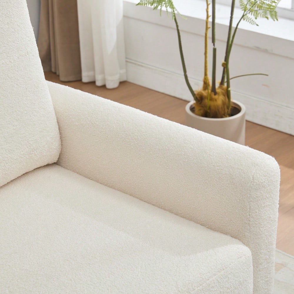Elfenbeinfarbener 2-Sitzer Wohnzimmer-Sofa mit Krepp-Struktur & Doppel-Schubladen-Stauraum